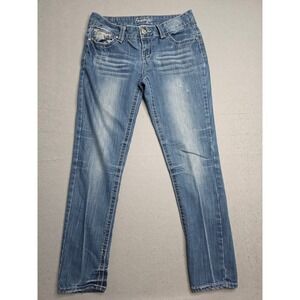 Amethyst Jeans Womens 30 Blue Denim Cotton Stretch Whiskers Straight Leg Outdoor